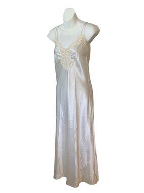 Victorias Secret White Satin Lace-Trim Nightgown Slip Dress S